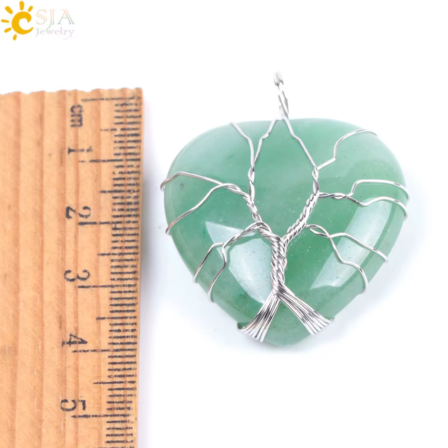 CSJA arbre de vie fil enveloppé amour coeur collier et pendentif Suspension pierre gemme naturelle