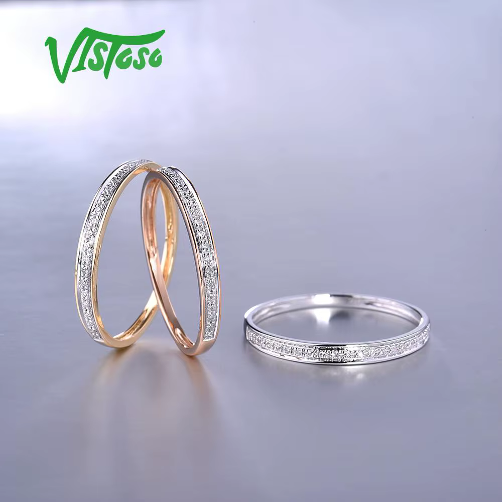 VISTOSO véritable 14 K blanc/jaune/Rose anneaux en or pour dame brillant diamant fiançailles anniversaire Simple Style éternel bijoux fins