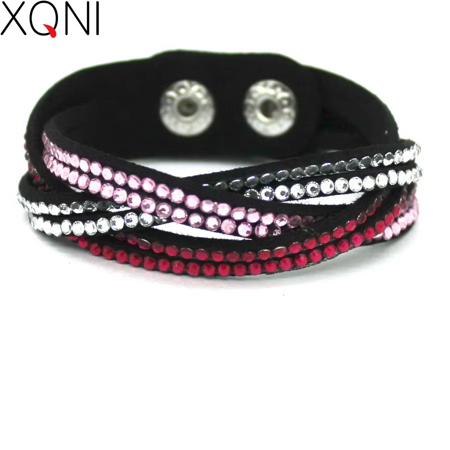 XQNI nouvelle mode Bracelet en cristal Bracelets en cuir Style européen réglable strass classique