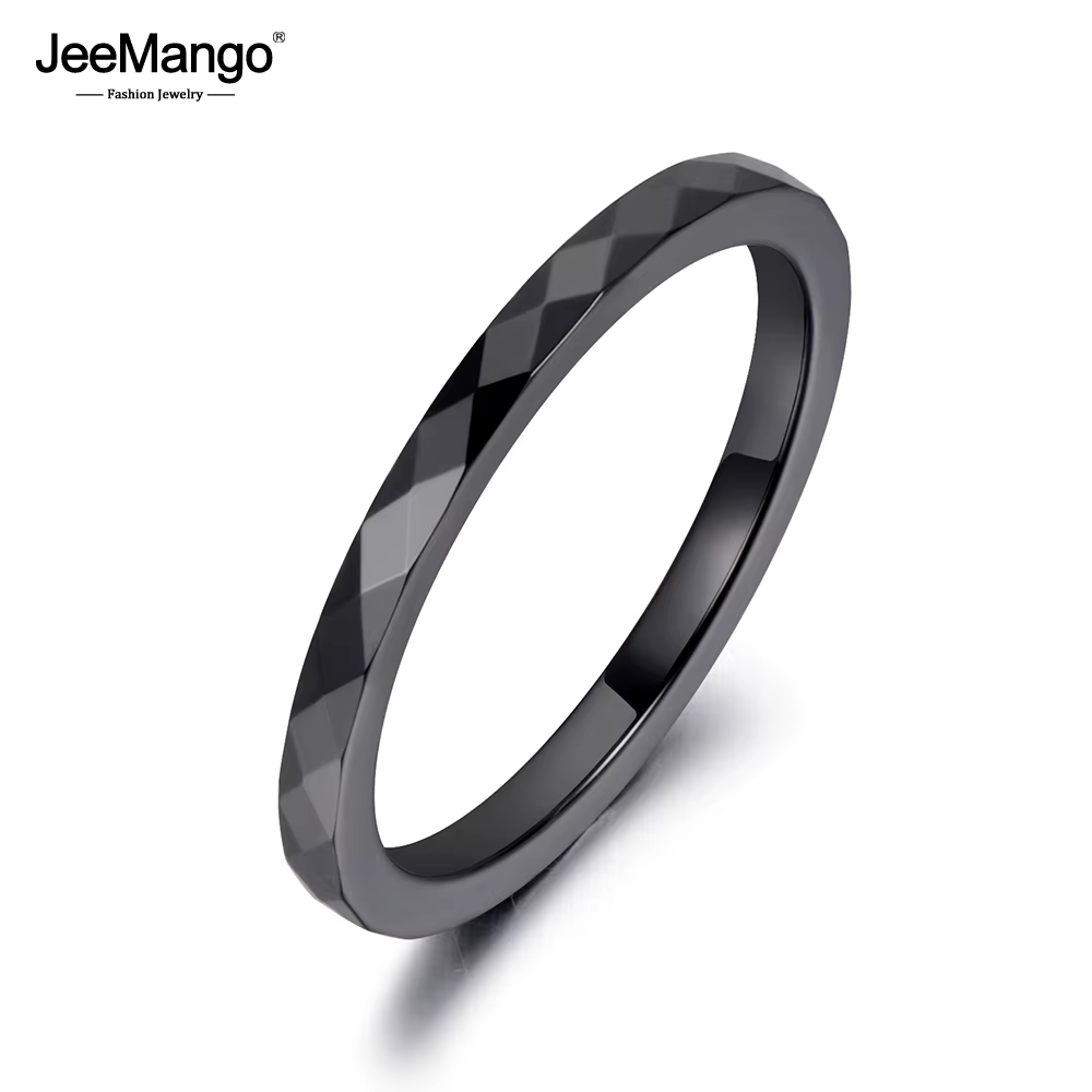 Trendy 2mm noir et blanc coupe céramique Anneaux bijoux mariage bagues de fiançailles pour les femmes