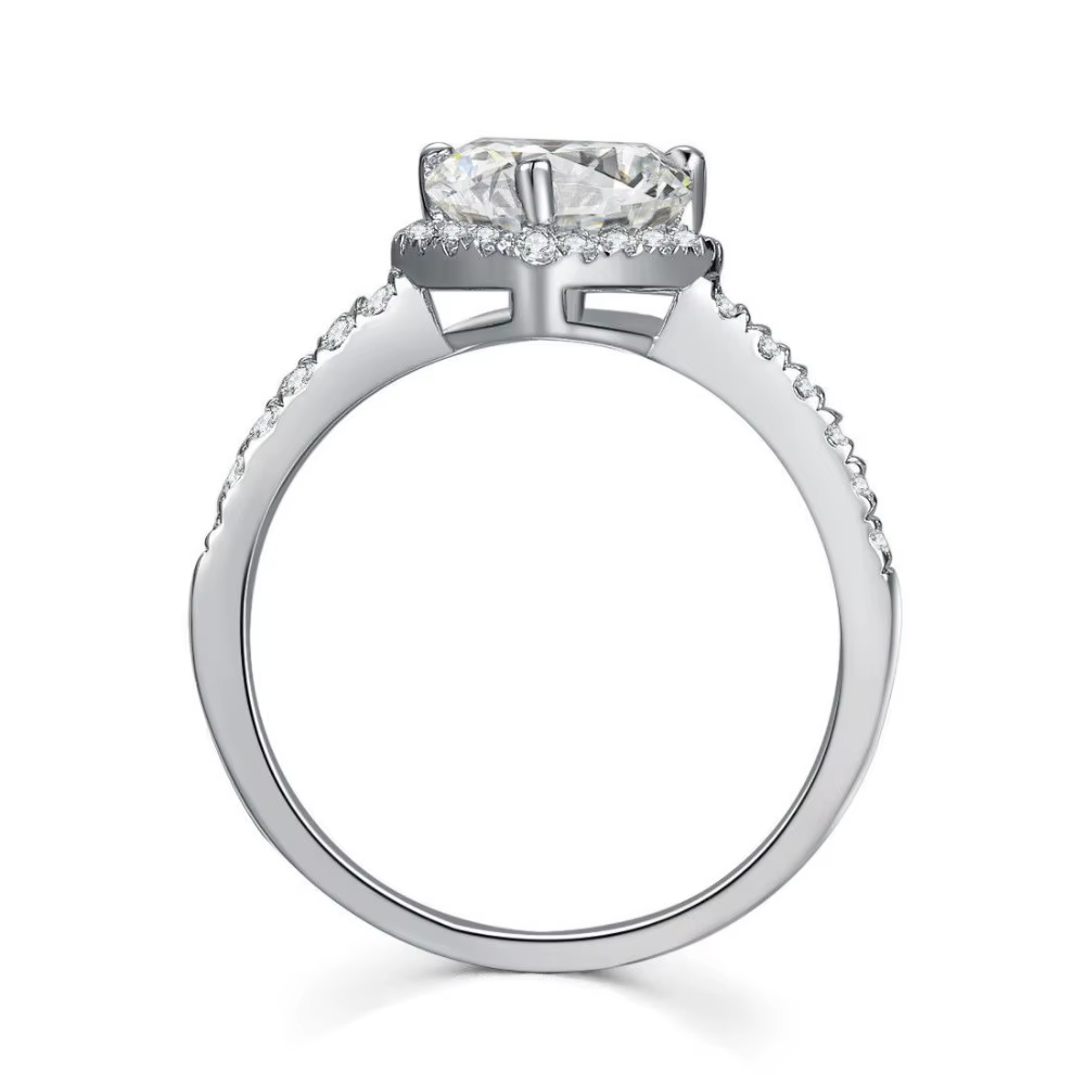 Bague en or blanc massif 14 carats AU585 avec diamant taille cœur 1 carat