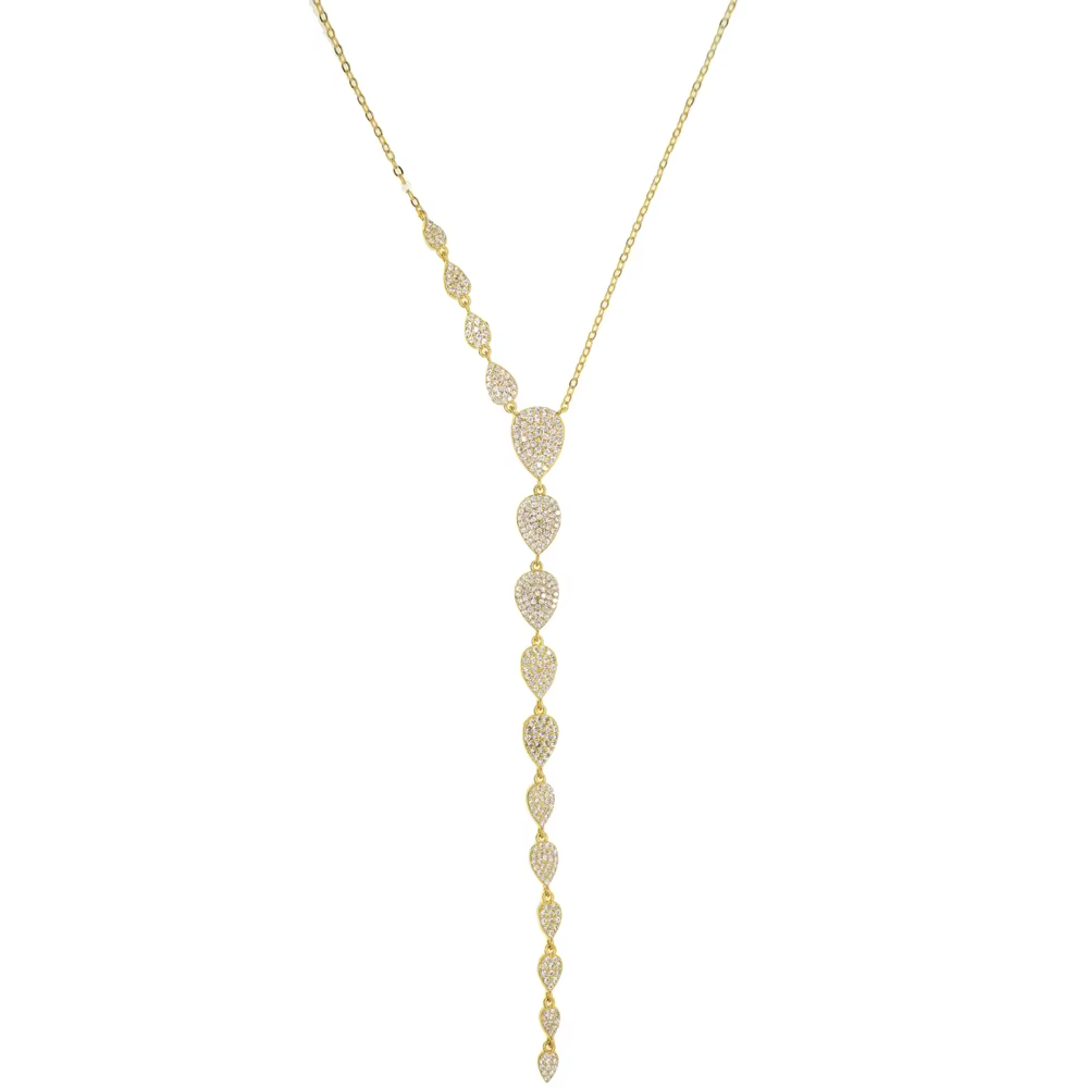 Nouveau Collier Classique Tendance 2025 – Chaîne Longue Goutte d'Eau Scintillante avec Zircon Cubique CZ – Bijou Élégant en Y pour Femme