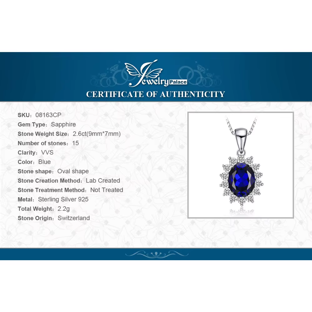 Collier pendentif princesse Diana en argent Sterling 925