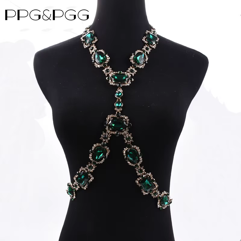2025 nouvelle mode grande chaîne de taille en verre chaînes de corps collier bijoux femmes déclaration indienne longue
