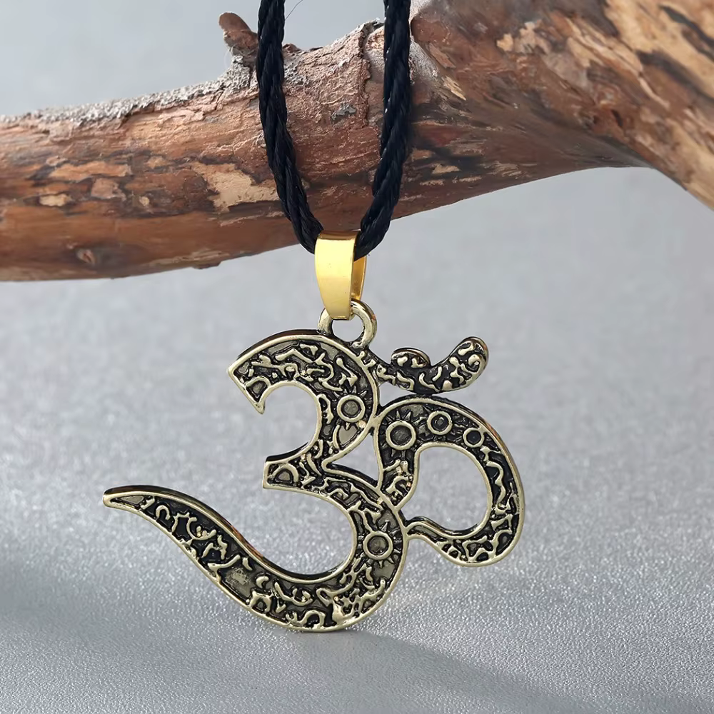 Kinitial-Collier pendentif vintage OM Ohm pour femme
