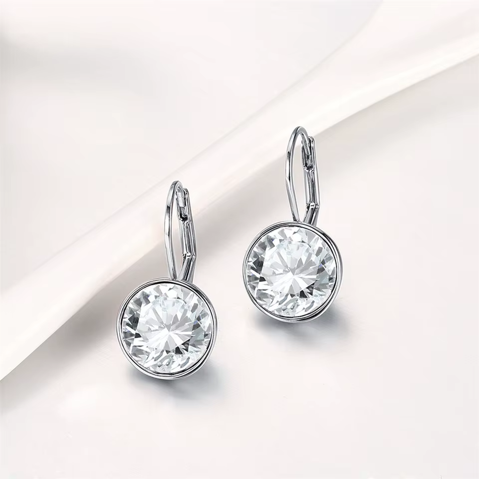Boucles d'oreilles colorées en cristaux de mode avec breloque plaquée couleur Rhodium pour femmes