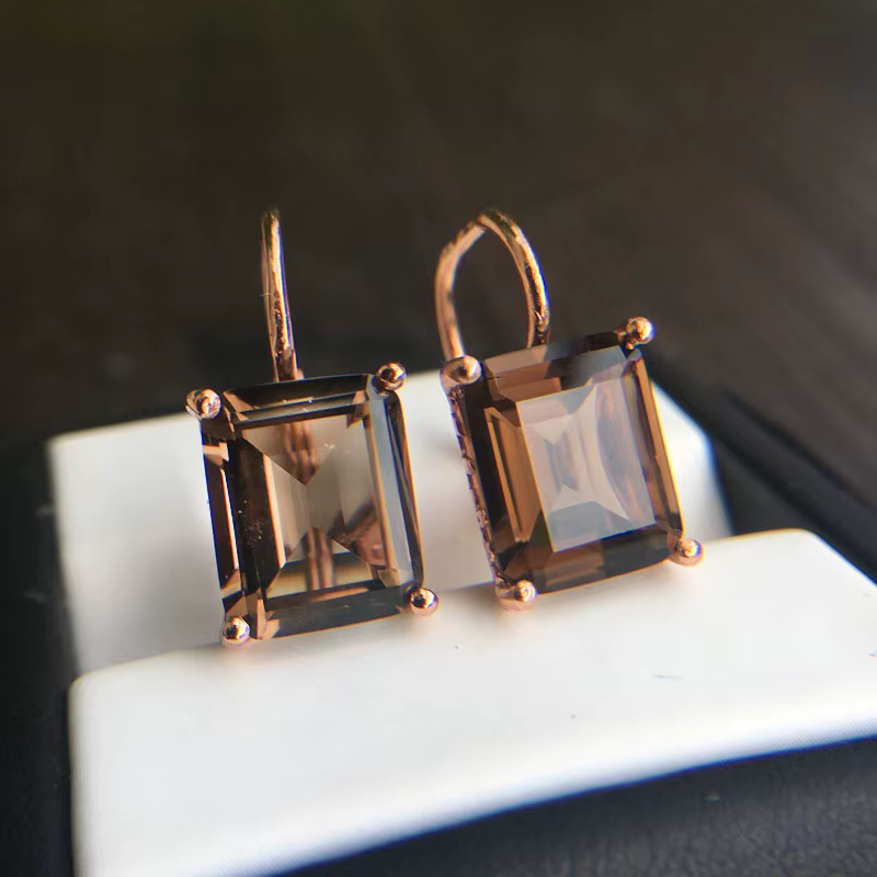 Boucles d'Oreilles Octogonales en Quartz struction é et Argent Sterling 925