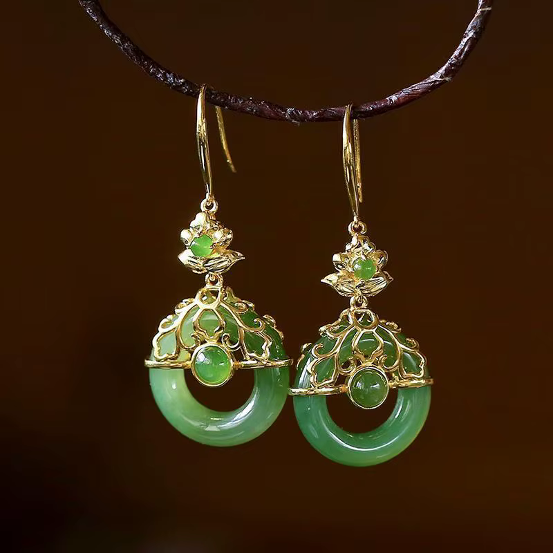Boucles d'oreilles en jaspe de jade Hetian naturel