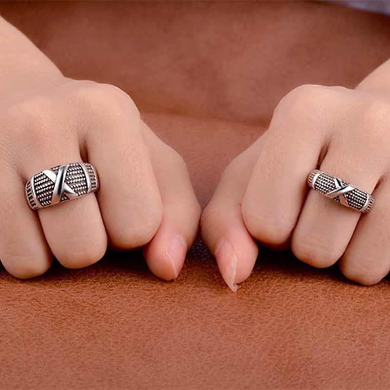 Buyee 925 en argent Sterling amoureux Couples bague ensembles élégant X gris doux