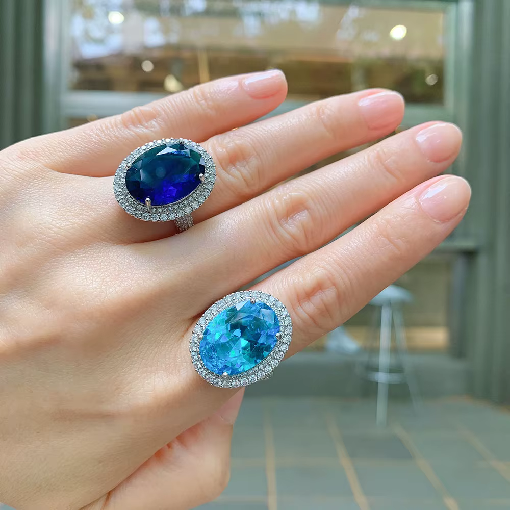 Paraiba Tourmaline Sapphire Gemstone Lab Diamond Wedding Ring