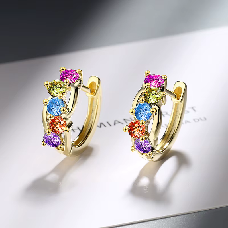 Boucles d'oreilles en argent Sterling 925 incrustées de zircons colorés pour filles
