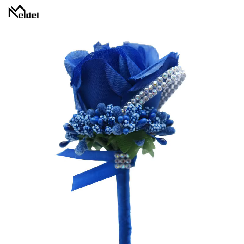Meldel Mariage Corsages et boutonnières Roses artificielles soie marié boutonnière fleur Groomsman