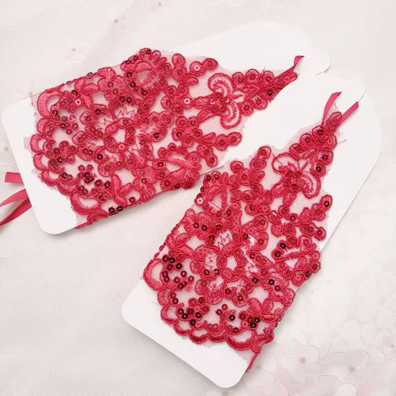 2019 mode beauté fille rouge blanc sans doigts gants de mariage dentelle perlée pour accessoires