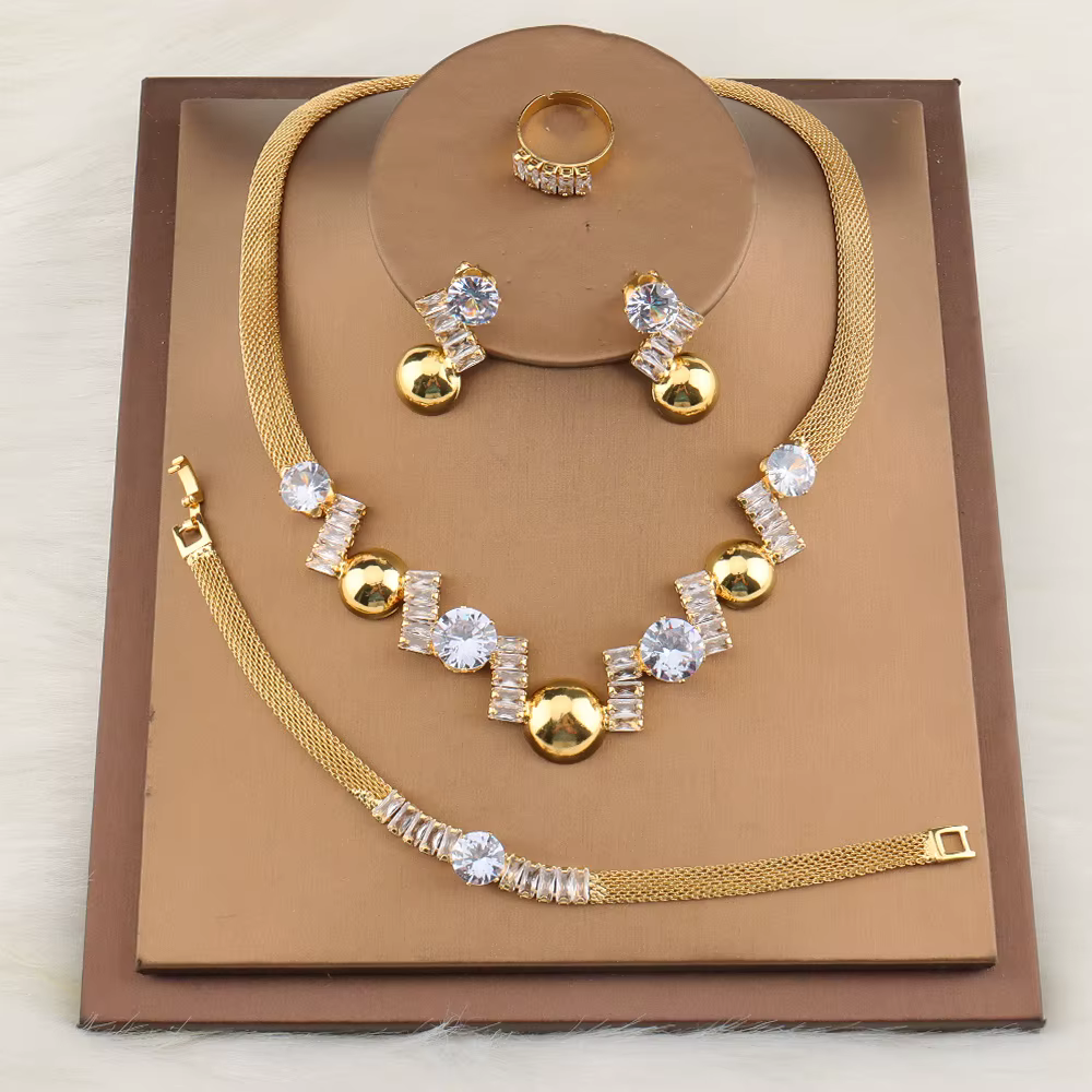 Bijoux pour femmes, collier et boucles d'oreilles en Zircon cubique brillant