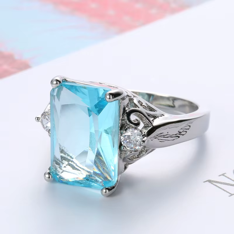 Véritables matiques en argent avec aigue-marine pour femme
