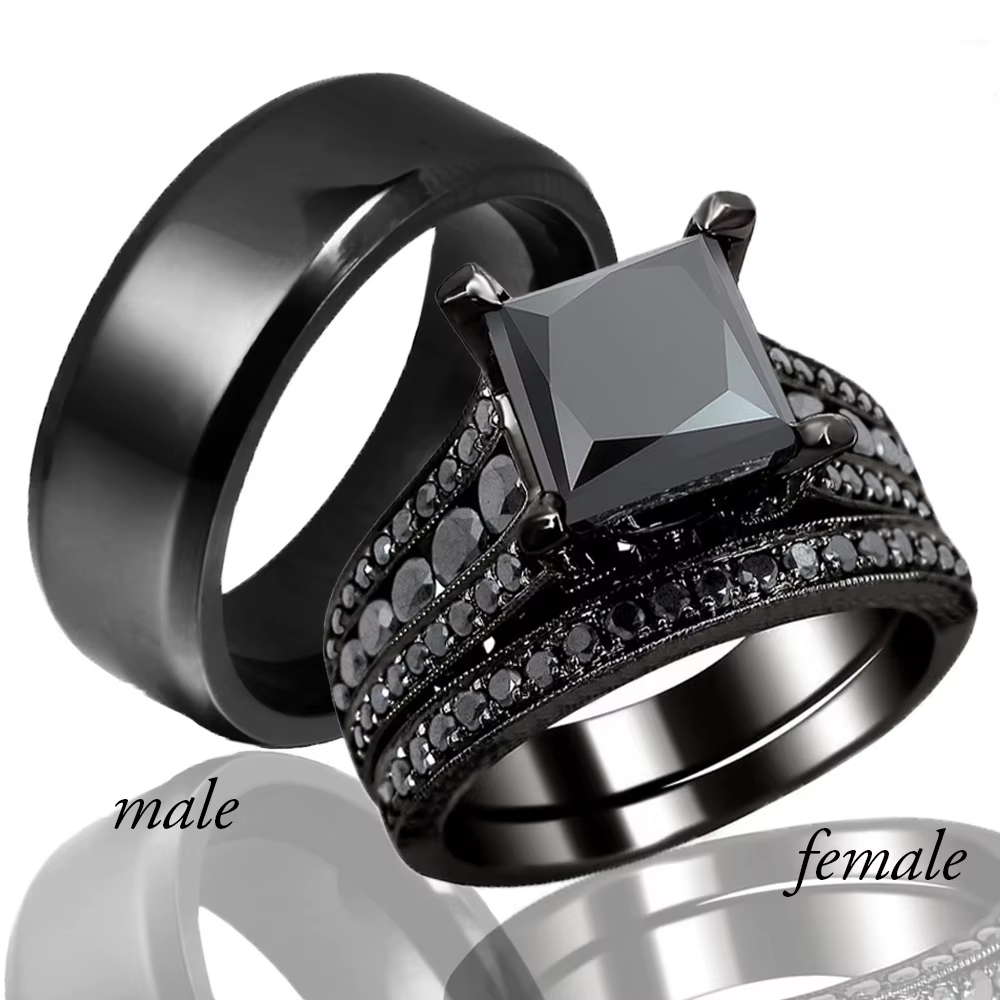 Carofeez noir fiançailles mariage Couples bague femmes Zircon anneaux ensemble hommes