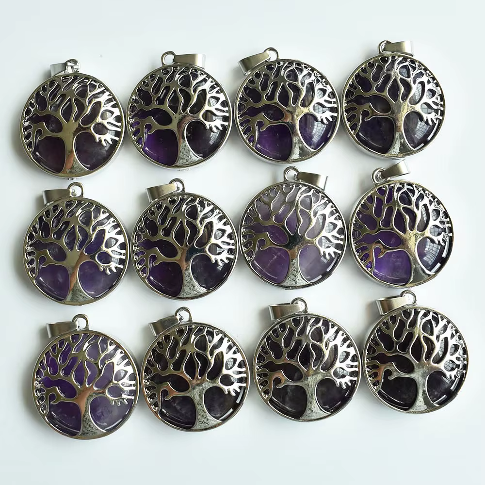 Pendentifs arbre de vie en alliage de pierre sodalite naturelle