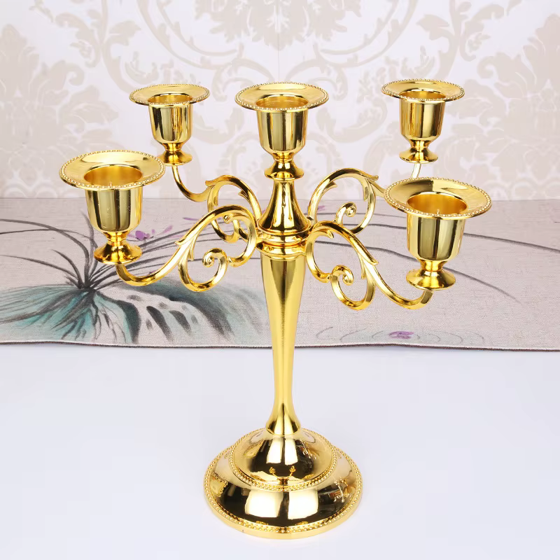 Bougeoir en métal argent or noir Bronze rétro 5 bras