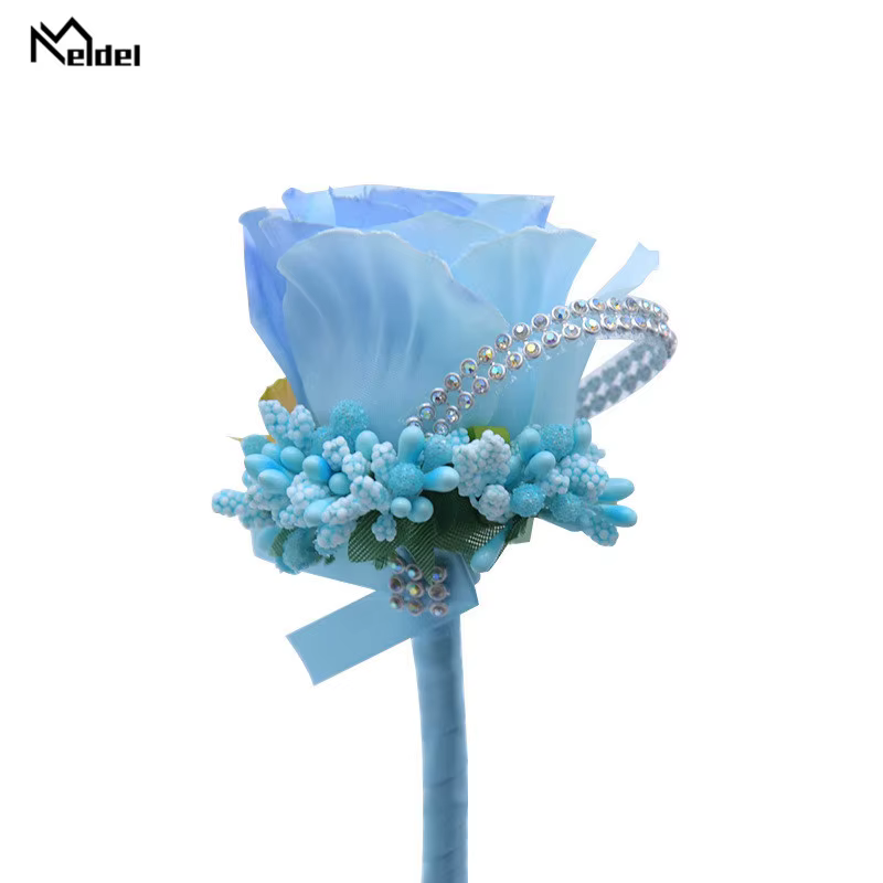 Meldel Mariage Corsages et boutonnières Roses artificielles soie marié boutonnière fleur Groomsman