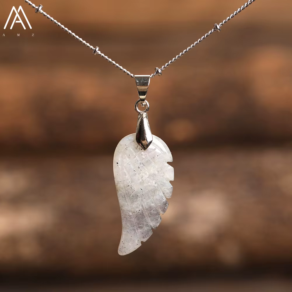 Collier Aile d'Ange Pendentif en Pierre Naturelle Cristal de Quartz Rose Chaîne en Argent Bijoux de Mode pour Femmes Cadeau Quotidien pour Fête Accessoire