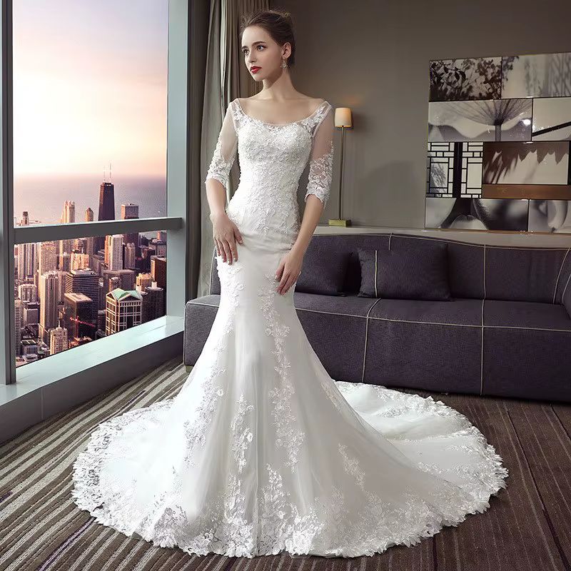 Robe de mariée sirène à lacets pour les patients