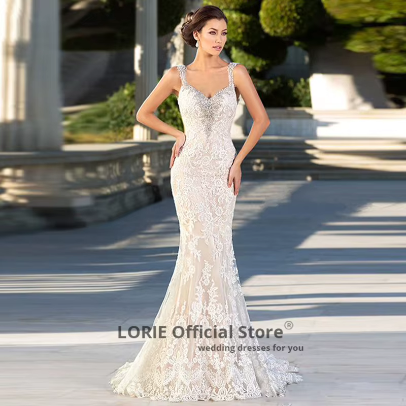Robes de mariée sirène champagne avec train de balayage