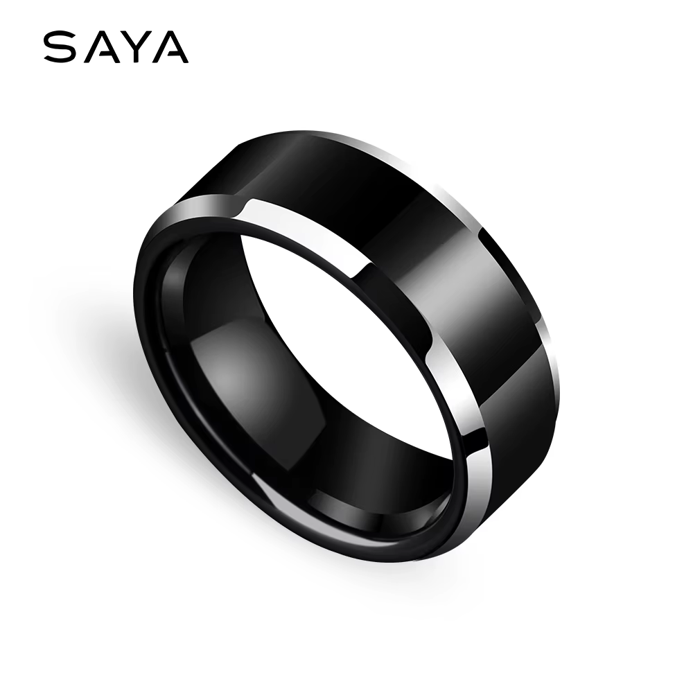 Bagues pour hommes en tungstène noir pour pouce, bague de Couple, haute poli, confort, cadeau de mariage, fête, personnalisé