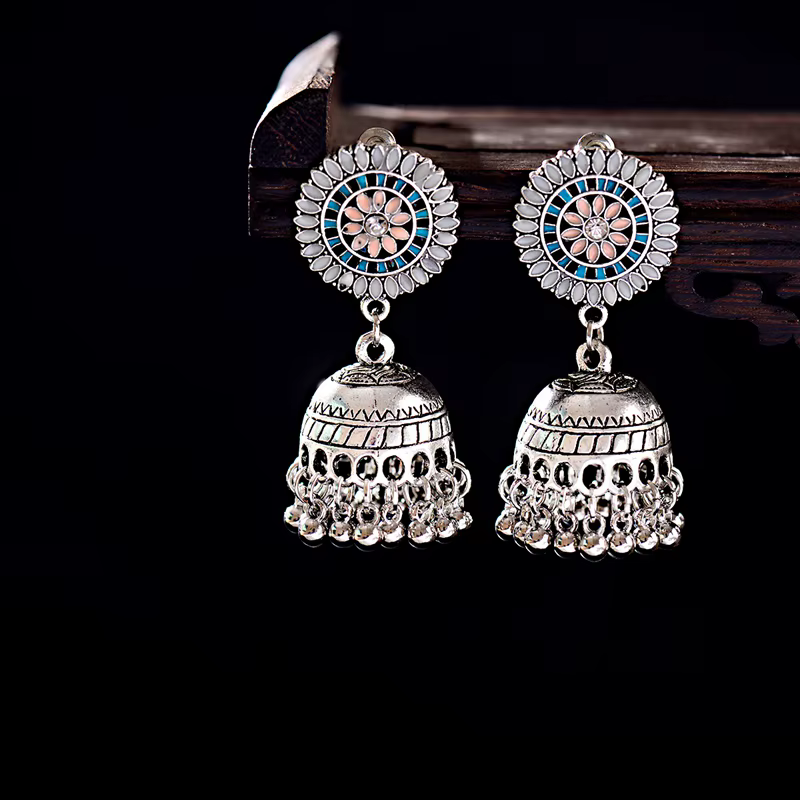 Boucles d'oreilles jhumka turques en argent pour femmes