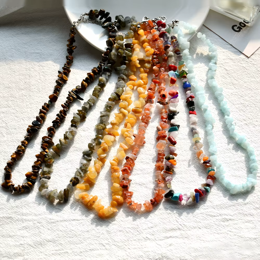 Yumfeel nouvelle mode bohème bijoux pierre naturelle Sautoirs puces Lapis Rose Quartz améthyste cristal colliers femmes