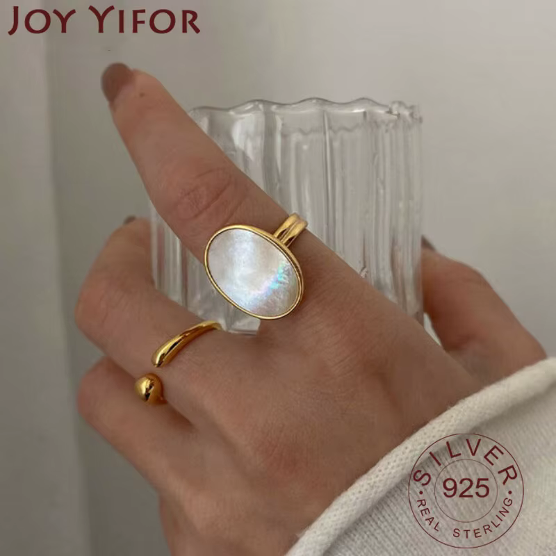 Sivler couleur coquille anneaux luxe mariée bijoux pour femmes mode Simple Ellipse géométrique fête accessoires cadeaux