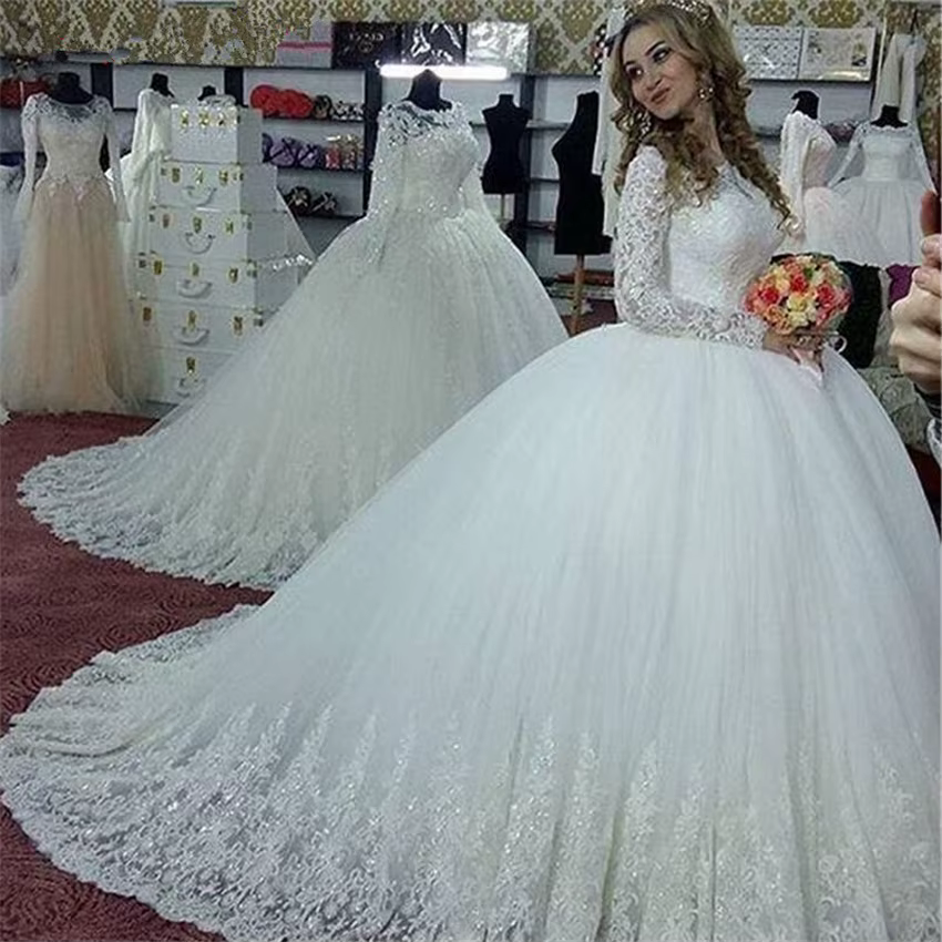 Robes De Noiva personnalisées manches longues