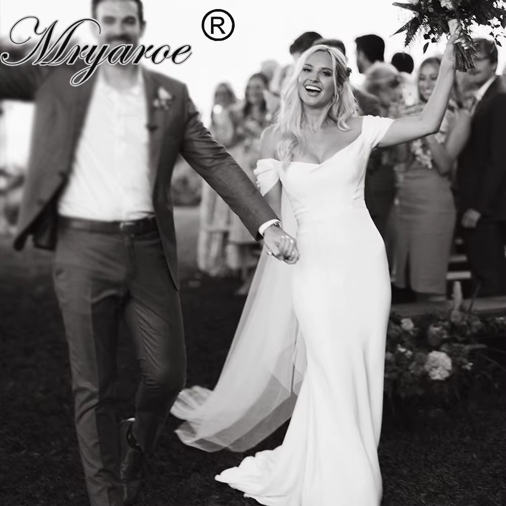 Robe de mariée sirène en crêpe extensible à épaules dénudées Mryarce