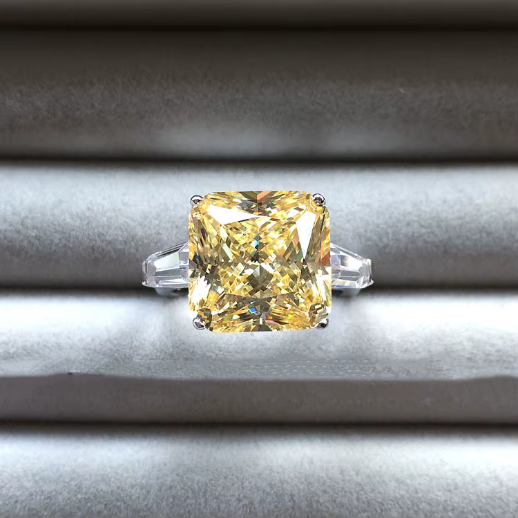 Bague en argent Zircon jaune scintillant pour femmes