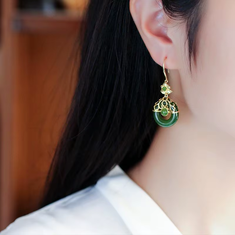 Boucles d'oreilles en jaspe de jade Hetian naturel