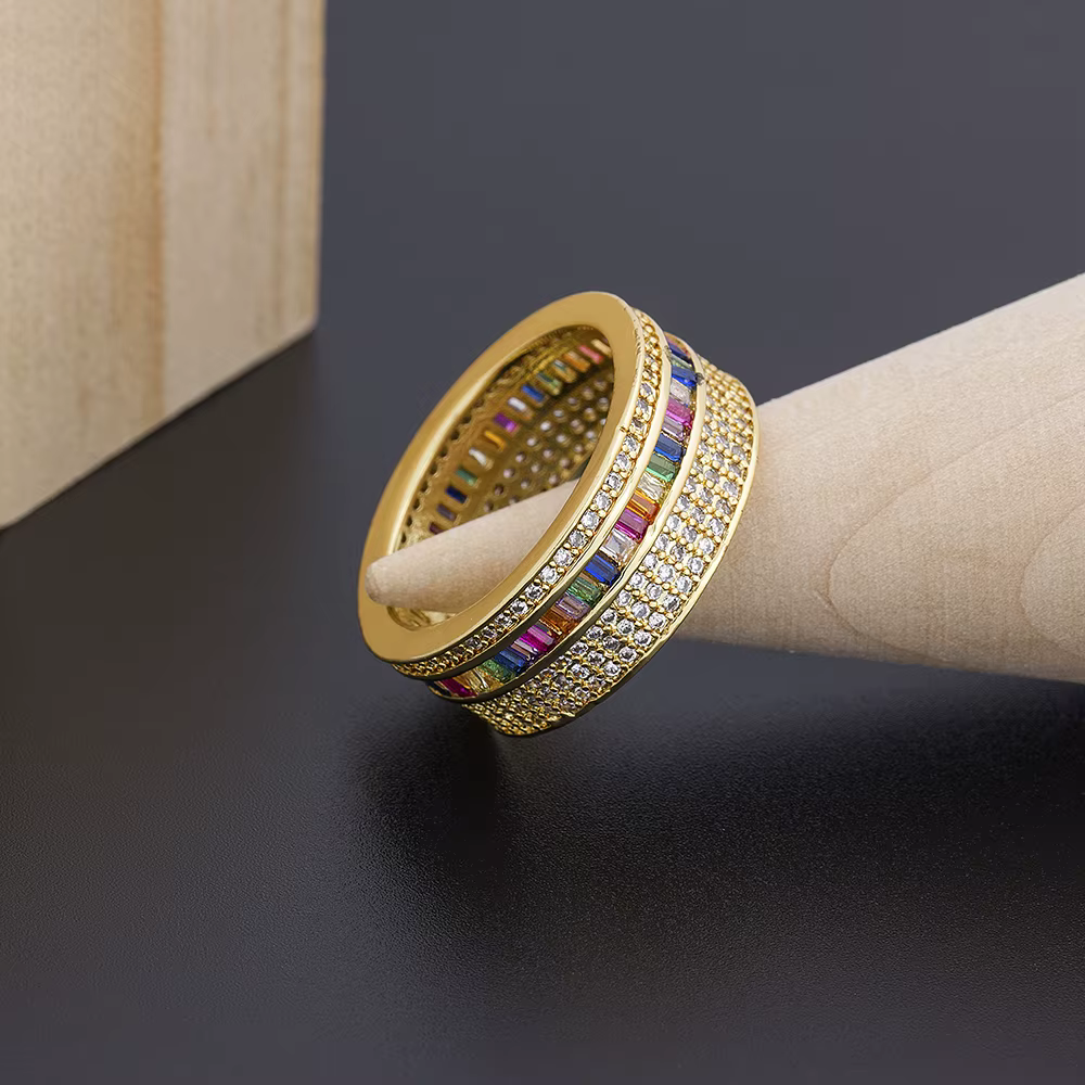 AIBEF luxe Boho arc-en-ciel cubique zircone bague femmes charme anneaux couleur or cuivre CZ cristal