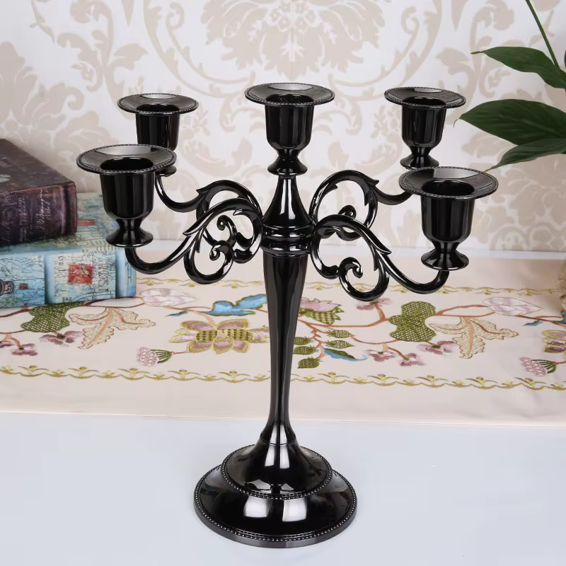Bougeoir en métal argent or noir Bronze rétro 5 bras
