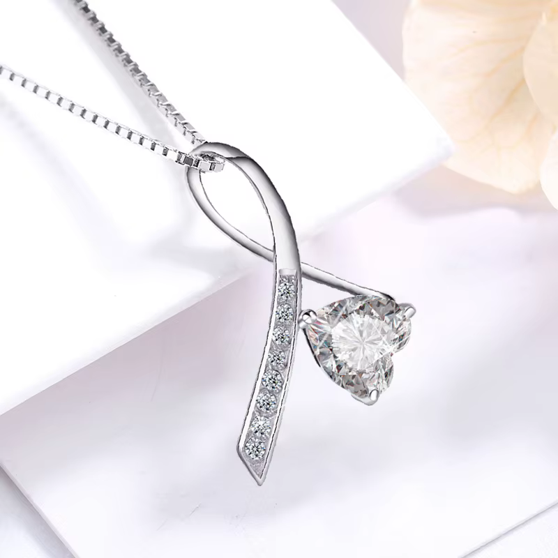LYNNE – collier en argent Sterling 925 avec pendentif en forme de cœur et de ruban en Zircon pour femmes