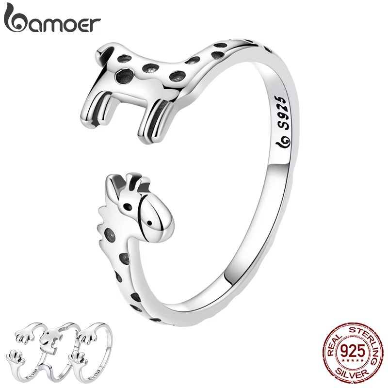 Bamoer – bague ouverte girafe en argent Sterling 925 véritable pour femmes