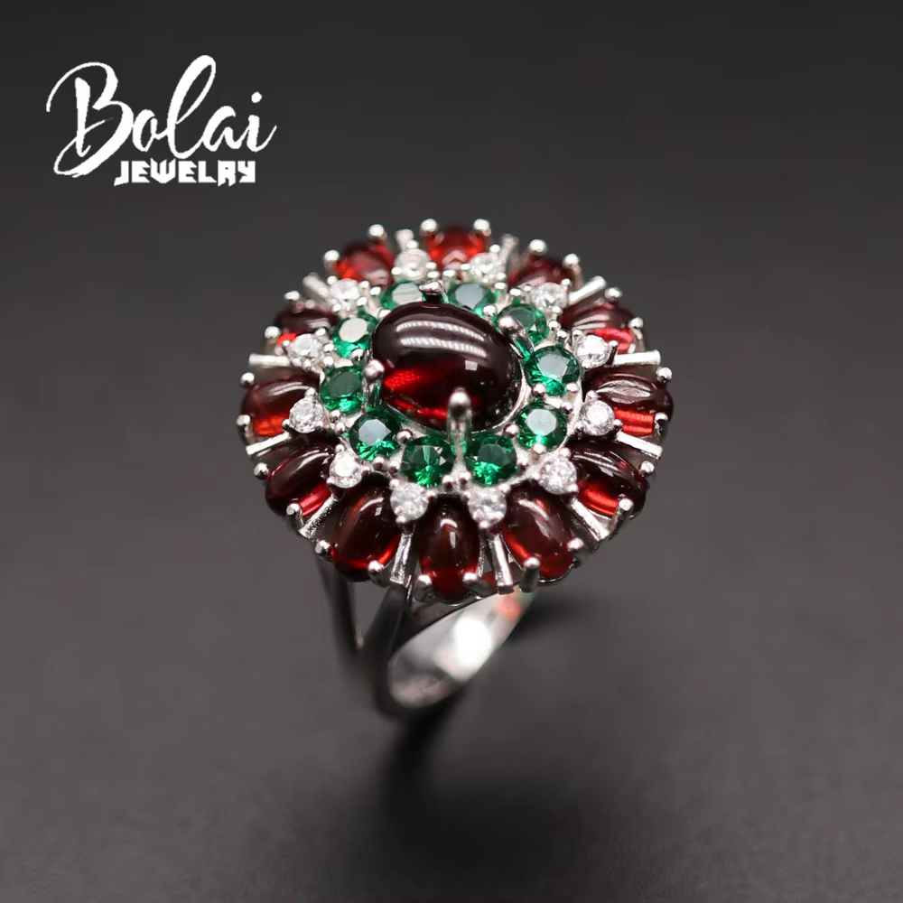 BolaiJewelry-Ensemble bague et boucle d'oreille en grenat naturel