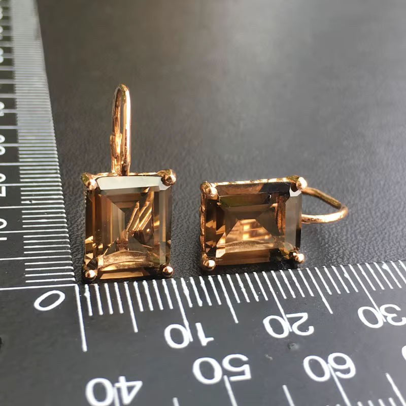 Boucles d'Oreilles Octogonales en Quartz struction é et Argent Sterling 925