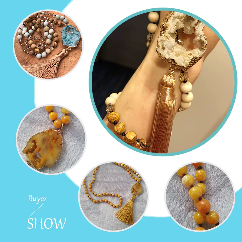 Mode bohème bijoux pierres semi-précieuses nouées Druzy pierre liens gland colliers pour femmes Boho collier