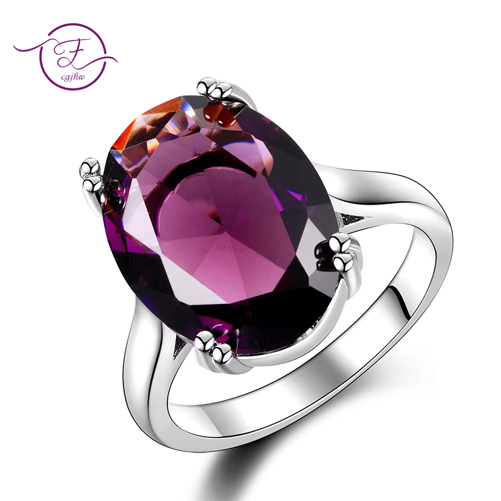 Bague ovale en argent améthyste naturelle pour femmes
