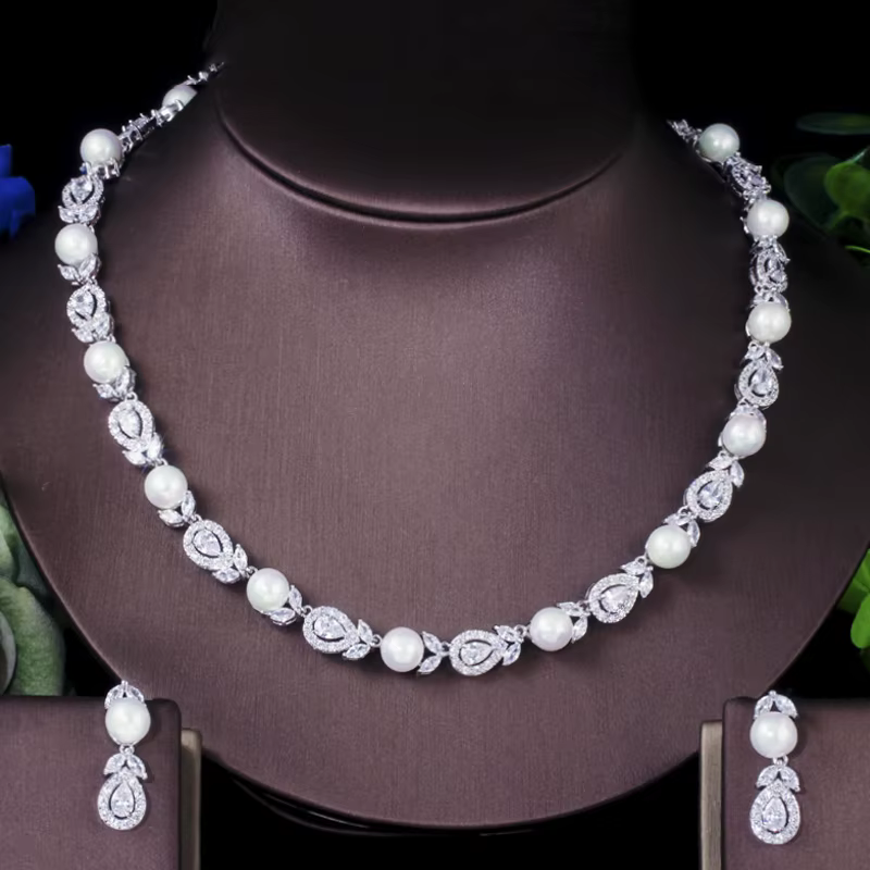 Ensemble de bijoux de mariage en pierre blanche