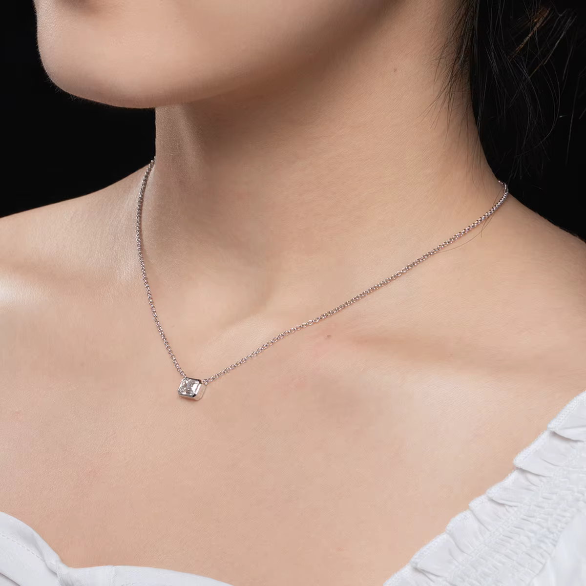 AnuJewel-Collier en argent regardé 925 avec pendentif en moissanite taille émeraude
