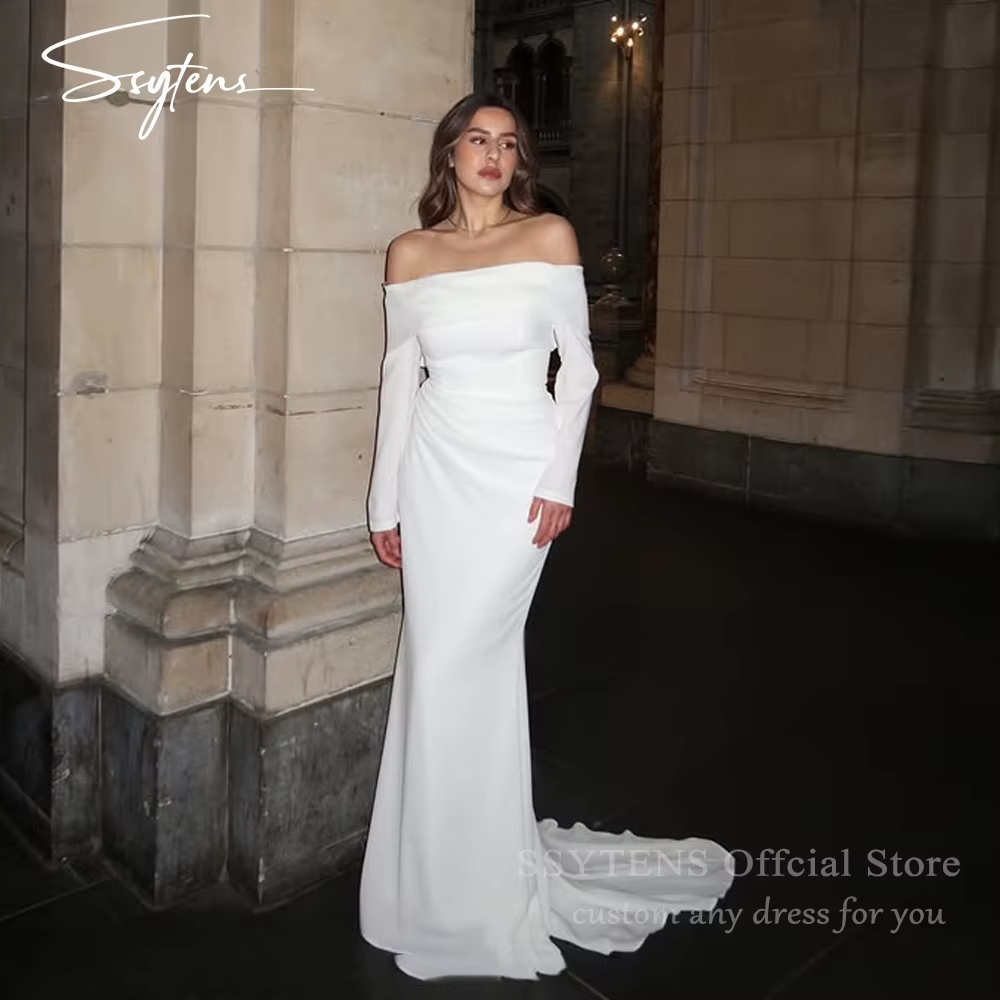 SSYTENS Robe de mariée sirène simple à manches longues