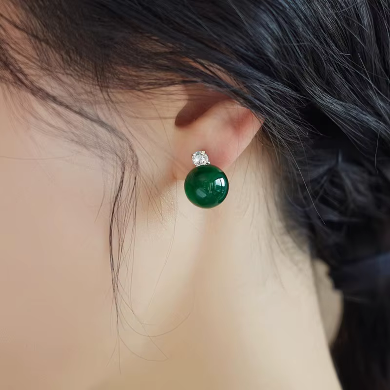 Boucles d'oreilles pendantes Minar de luxe en pierre naturelle de jade vert et zircone cubique pour femme