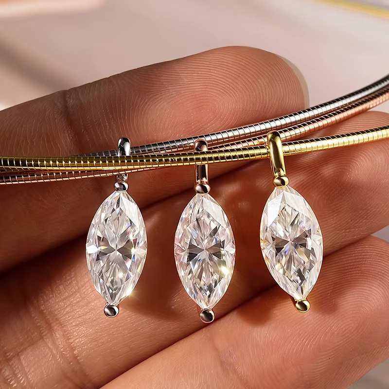 Smyoue 3CT 7*14MM Marquise coupe Moissanite collier pour femmes Solitaire pendentif chaîne scintillante laboratoire diamant pur 925 bijoux