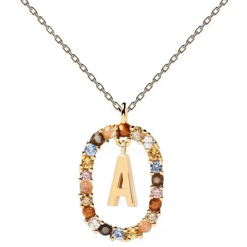 Nouveau 925 argent Sterling or lettres A-Z collier Initial zircone lettre pendentif longue chaîne dire mon nom bijoux fins
