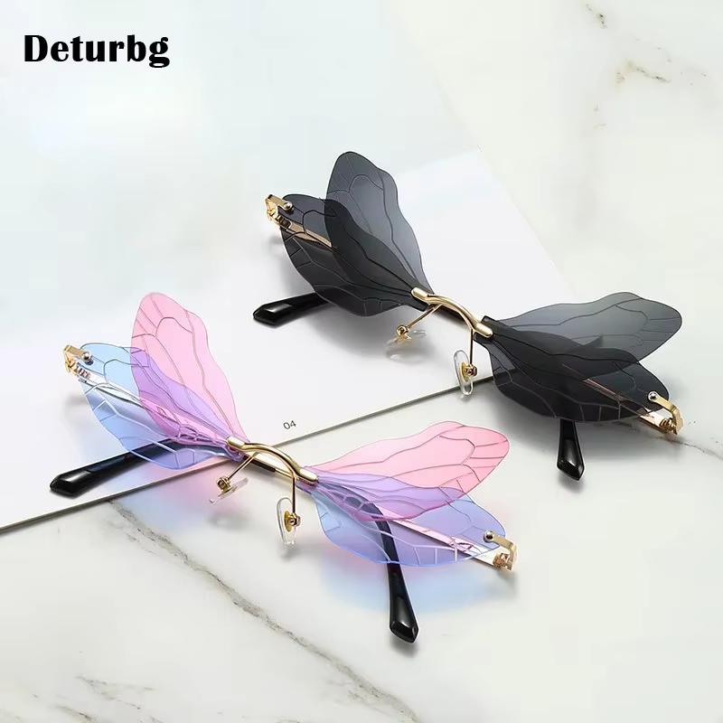 Lunettes de soleil sans monture ailes de libellule pour femmes