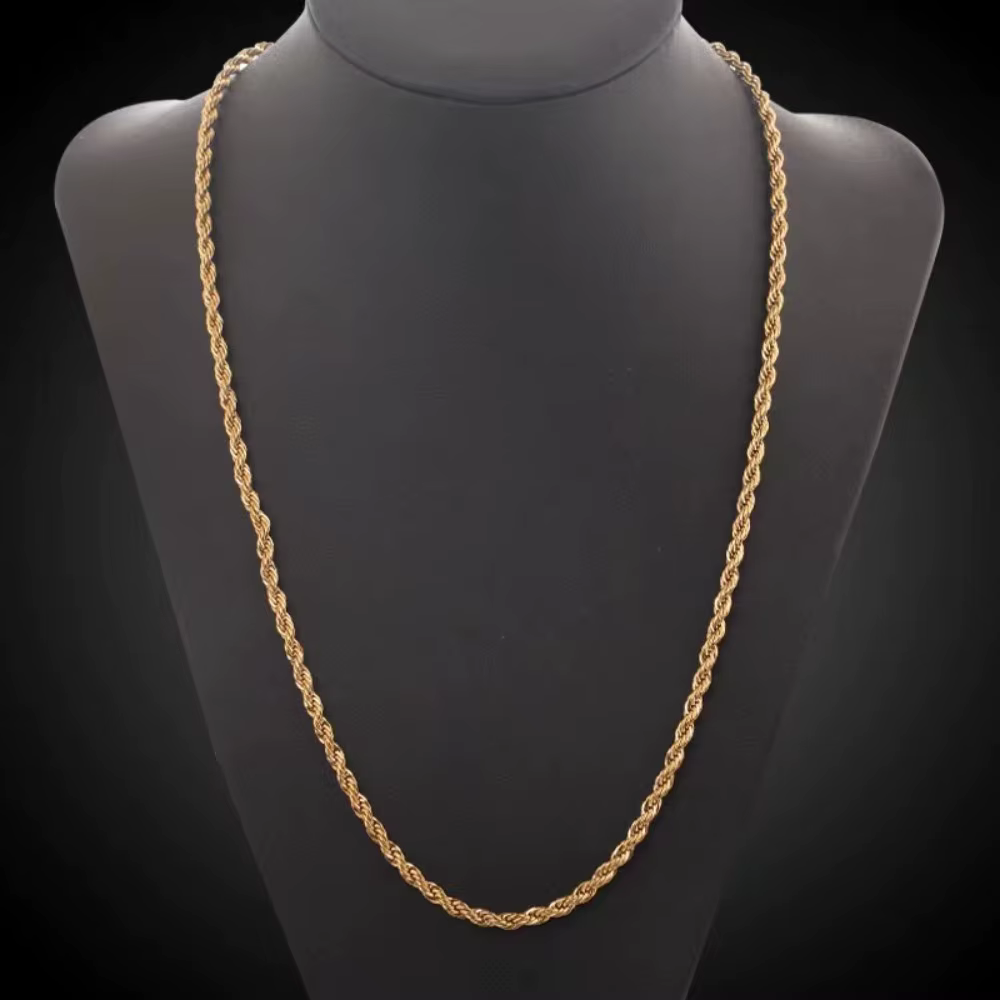1 ensemble 2 pièces Fine 18K or 4MM chaîne corde collier Bracelets